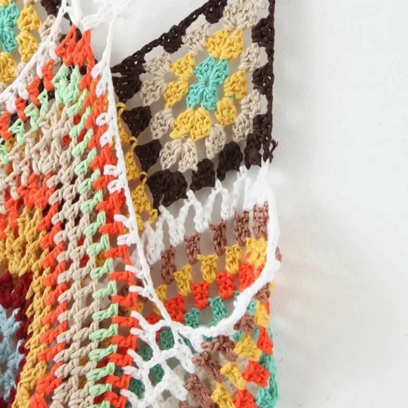 SOLD OUT Boho Handmade Multi Color Crochet Coverup Dress - Picture 12 of 13